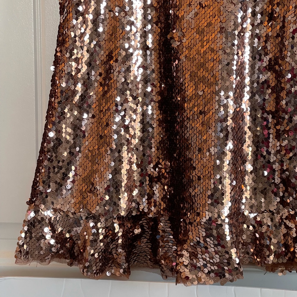 Free People Rose Gold Sequin Formal Evening Holiday Party Dress, Sz 12 - Picture 8 of 15